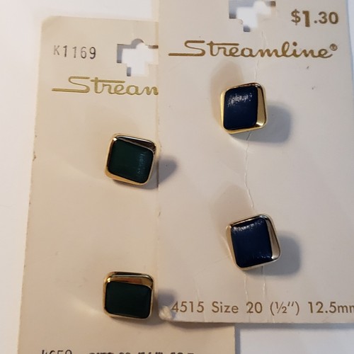 Vintage Streamline Button Size 20 Shank Gold with Blue or Green Inset 2 Cards - Picture 9 of 14
