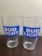 Lot of 2 Bud Light Beer 16oz Clear Tapered PINT Glasses w/"Bud Light" Logo Used
