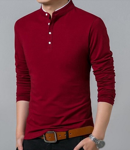 Shirt Fashion Mandarin Collar Men's Long Sleeve Grandad Shirts Slim Pullover - Picture 8 of 15
