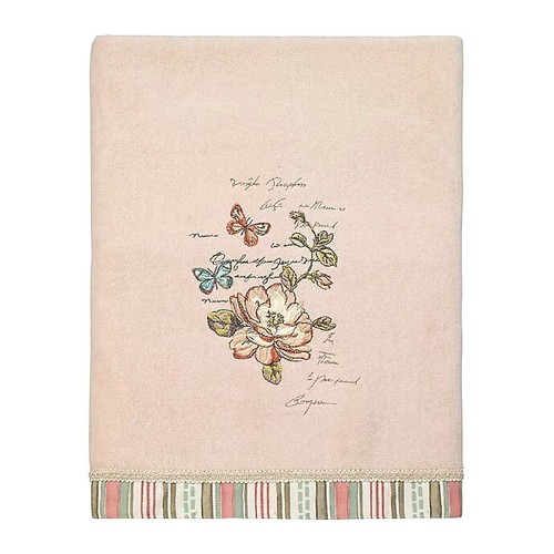 Avanti Butterfly Garden Bath Towel Embroidered Pale Pink Guest Bath 27x50" - Picture 6 of 12