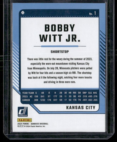 2024 Donruss #1 Bobby Witt Jr. Carolina Blue Laser #/249 - Foto 2 di 2