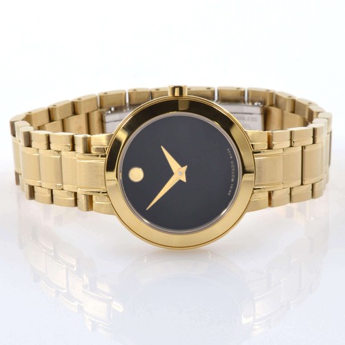 Movado Herrenuhr Stiri Quarz schwarzes Zifferblatt gelbgold Stahl Armband 0607282 - Bild 2 von 3