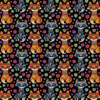 100% Baumwolle Digital Stoff Mosaik Fuchs Füchse Regenbogen Stolz Handarbeit 140cm breit