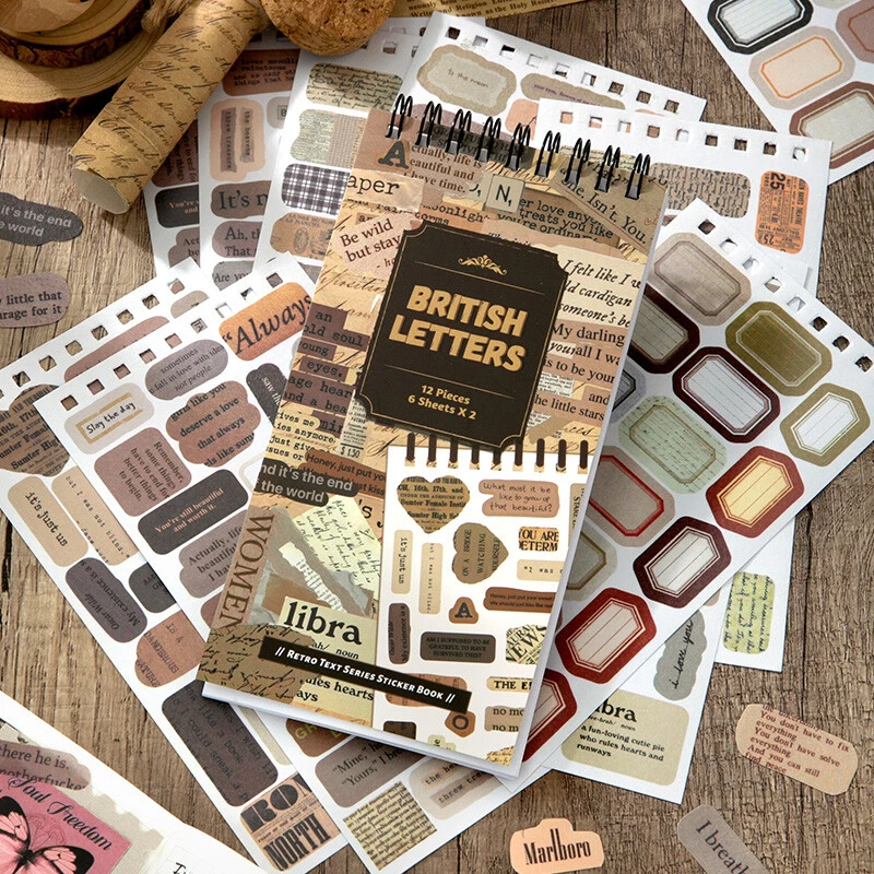 Vintage Washi Paper Stickers Words Numbers Sticker 12 Sheets Journal Scrapbook - Image 4 of 4