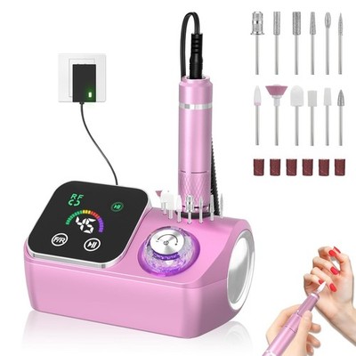 Professional Electric Nail Drill E-File Machine, Low Noise & LED Display- Pink