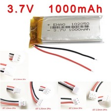3.7V 1000mAh 102050 Lipo Rechargeable Battery JST 3pin 1.0 1.25 1.5 2.0 Plug New