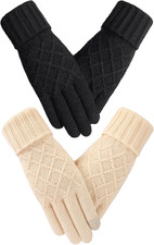 Winter Gloves for Women, Warm Thick Three-Finger Touchscreen Glove, Knit Elastic
