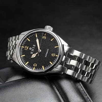 KNIS KN002-BK Automatik Uhr schwarzes Zifferblatt Super Luminova Saphir Stahl...