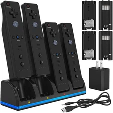 Remote Controller Charger for Wii/Wii U with 4 Pack 2800Mah Rechargeable Battery