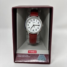 Women's Timex Easy Reader Watch with Leather Strap - Silver/Red TW2P68700JT
