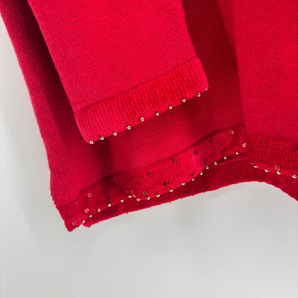 Quaker Factory American Flag Sweater Patriotic Stars Sequin Women L Red VTG - Image 4 of 4