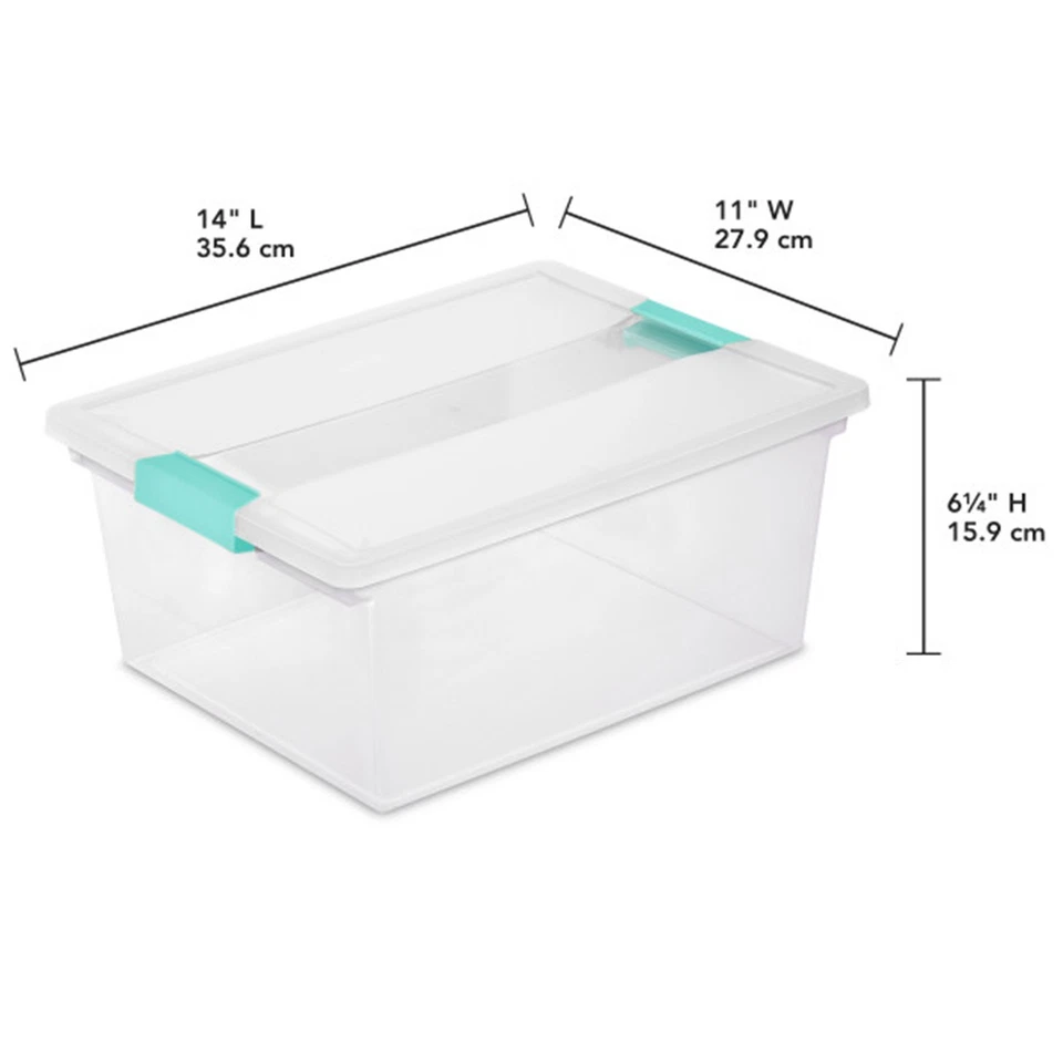 Cubo de almacenamiento apilable de plástico profundo Sterilite con tapa de pestillo transparente, transparente (paquete de 4) Foto 3 de 4