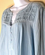 Bandolino Medium Blue Ombre Trudy Peasant Hippie Flow Roll Tab Long Sleeves Top