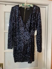 VENUS CLOTHING BLACK SEQUIN SURPLICE DRESS FULLY LINED SIZE Small