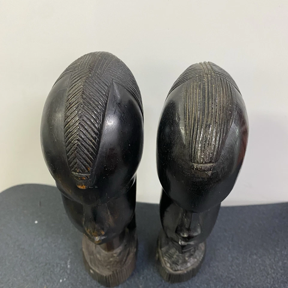 Escultura de madera tallada a mano busto africano vintage cabeza tribal madera ébano africano Foto 3 de 4