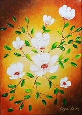 original painting flowers twigs leaves greenery impasto spring wall art gift