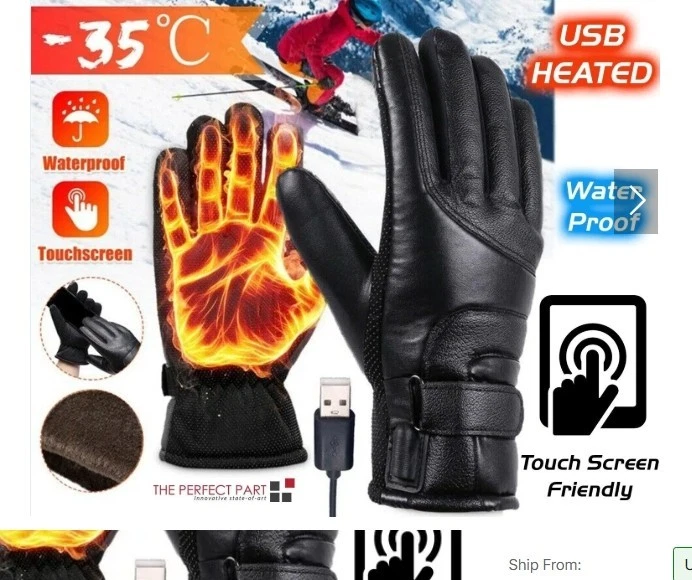Electric USB Heated Gloves Winter Warming Thermal Ski Snow Hand Warm Windproof