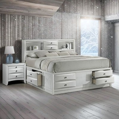 NEW Frost White Queen King Storage Bed w/Optional Nightstand Modern Furniture