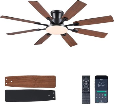60Inch Ceiling Fan W/ Lights Large Low Profile Flush Mount,Brown