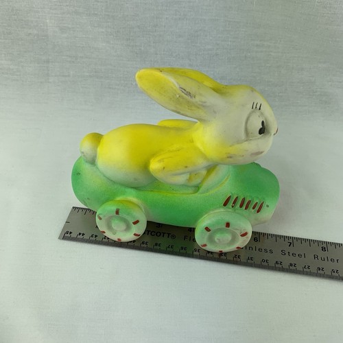 Vintage 1950s Bunny Race Car Rubber Squeak Squeaky Toy Reliable Canada Works - Picture 11 of 12