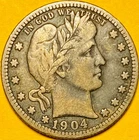 1904 U.S. BARBER SILVER QUARTER 25c COIN (VF-Very Fine)