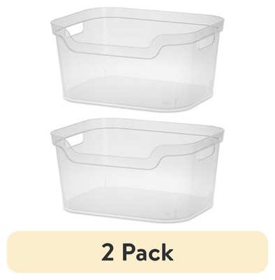 (2 pack Large Open Bin Clear Plastic Easy Access Bin W/ Scoop Front Clear