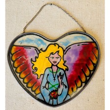 Hand Painted Angel of Heaven Stained Glass Sun Catcher 6.25  w x 7  t w/ chain