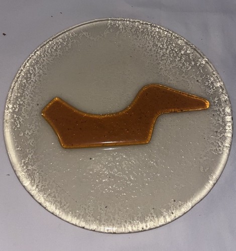 Unmarked 6.25” Fused Art Glass Plate Modernist Design Yellow & Brown Glass - Picture 1 of 4