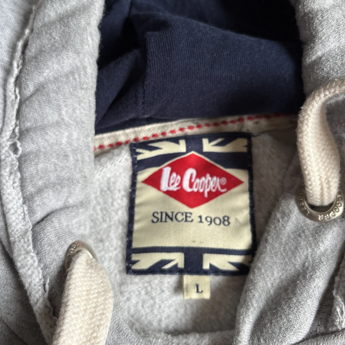 Sudadera con Capucha Lee Cooper Jersey Para Hombre Grande Gris Rojo Algodón Londres Logo Británico