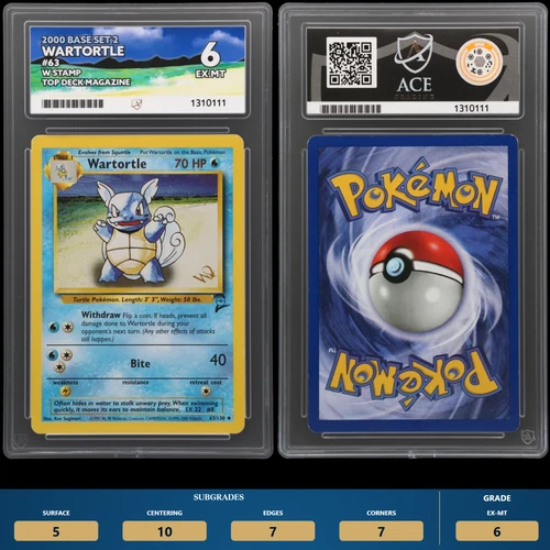 Wartortle 63/130 W Stamp Top Deck Magazine ACE 6 - 2000 Pokemon Base Set 2