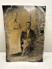 Antique Tintype Photo 7x5 — 19th C. Man & Woman Portrait on Metal Sheet