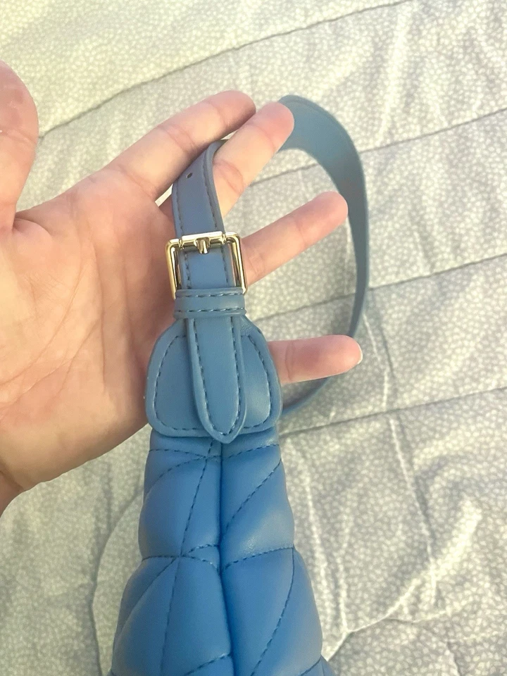 Синий Y2K веган кожи выстеганный пуховик наплечная сумка регулируемый городской выражения - Изображение 2 из 4