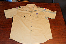 Boy Scouts of America BSA Men's Shirt Tan 2X-Large XXL Sewn Patches Short Sleeve