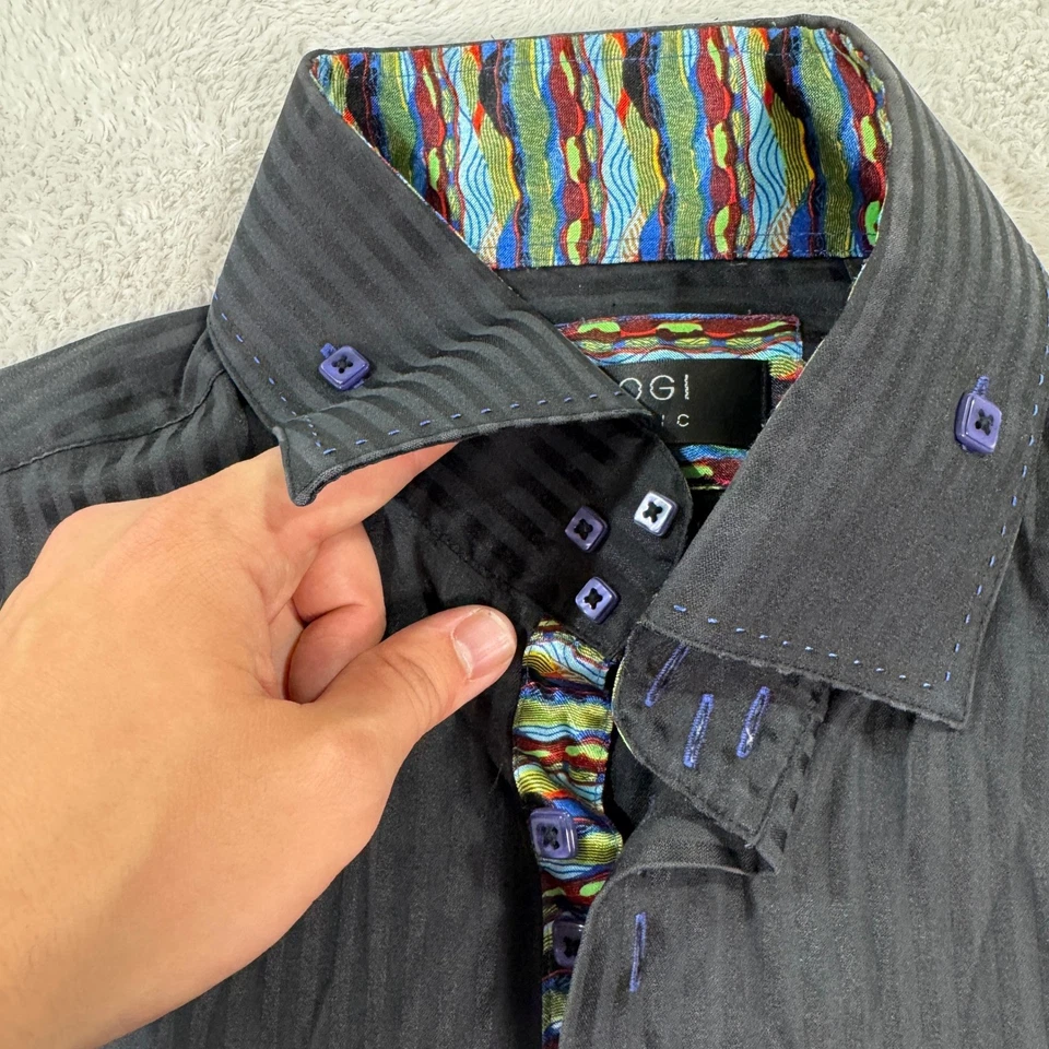 COOGI Classic Button Down Shirt Colorful Trim Long Sleeve Striped Mens 3XL Loud - Image 3 of 4