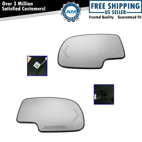 Mirror Glass Heated w/ Turn Signal Left & Right Pair Set for Chevy GMC Cadillac