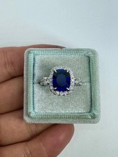 2Ct Cushion LabCreated Blue Sapphire Women's Wedding Ring 14K White Gold Plated