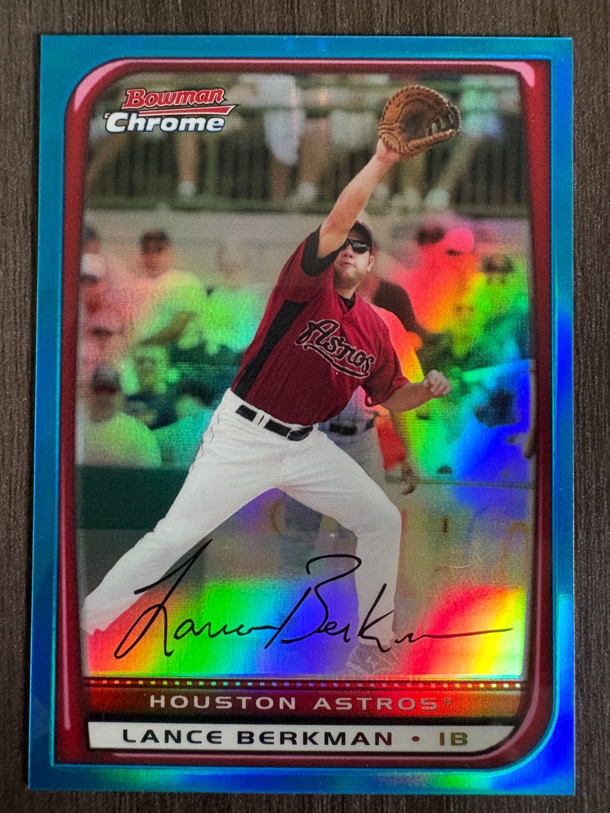 2008 Bowman Chrome Lance Berkman #46 Blue Refractor serial /150