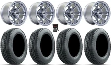 GTW Spyder 12" Wheels Silver Brush 205x30 Fusion Street Tires E-Z-GO & Club Car