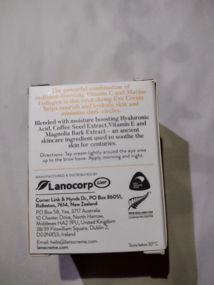 NUEVO Lano Crema Energizante Vitamina C E Colágeno Vitalizante Crema de Ojos 30 g 1oz. Foto 3 de 4