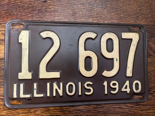 Illinois 1940 License Plate Vintage Pre WW II shorty tag # 12 697 Superb Cond