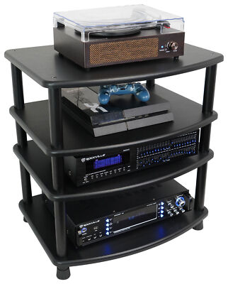 Rockville FLX BLACK Adjustable Height 4 Shelf Home Theater A/V