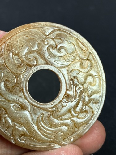 Chinese antique Jade Disc Bi Dragon&Phoenix motif loop amulet 龙凤纹玉璧 - Picture 5 of 9