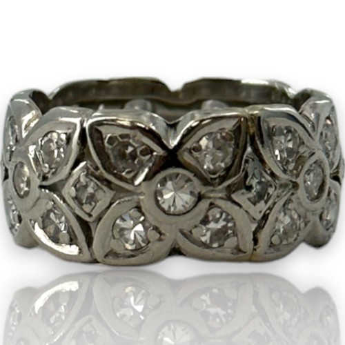 Antique Handmade 1920s Art Deco 900 Platinum Diamond Floral Eternity Band Ring - Picture 2 of 6