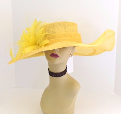 Orange Kentucky Derby Church Wedding Feather Flower Sinamay Wide Dress Hat 58