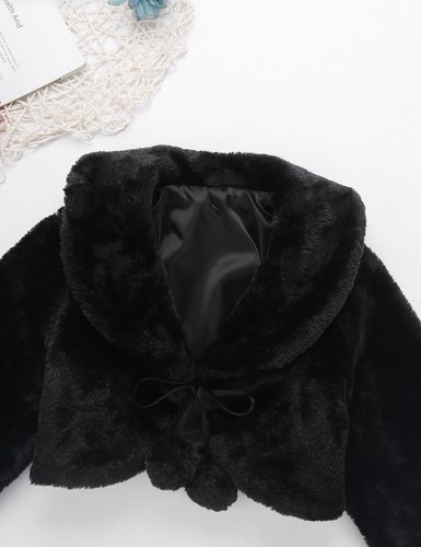 Girls Faux Fur Long Sleeve Jacket Coat Wedding Shawl Bolero Shrug Winter Outwear - Picture 24 of 30