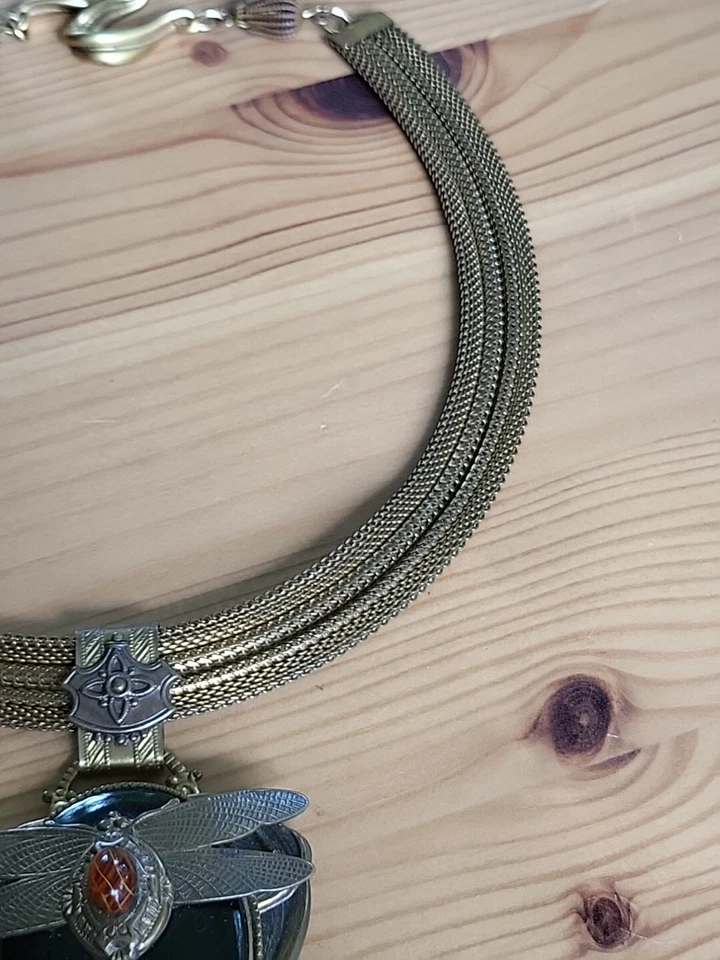 Patrice стрекоза оникс кабошон подвеска латуни сетки заявление ошейник ручной работы - Изображение 3 из 4