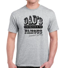Dads Smokehouse BBQ Custom Name Fathers Day Gift Chef Cook Cotton Gray T-Shirt