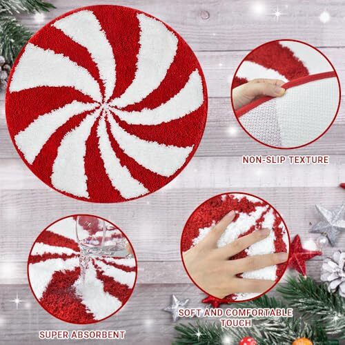 Christmas Bathroom Rugs 24 Inch Christmas Washable Round Bath Mats Non Candy - Picture 6 of 7