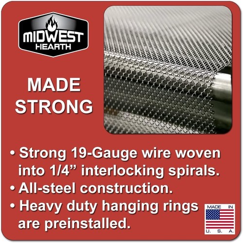 Durable Powder Coated Black Fireplace Screen - 20" High, Sparks Protector - Picture 5 of 12