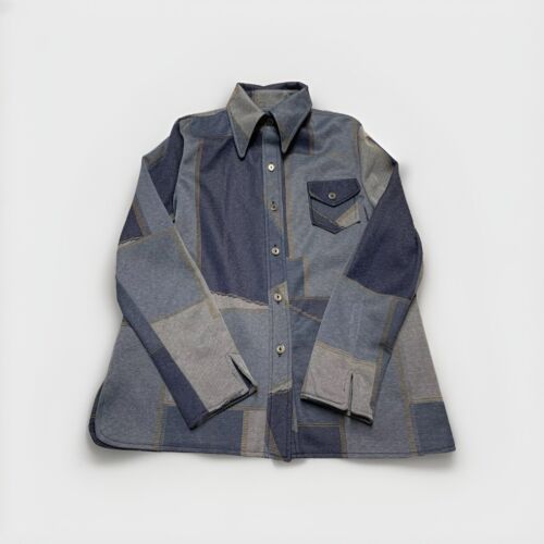 U.S. Knits Unisex Patchwork Denim Print Polyester Suit Blazer & Pant Set 60s 70s